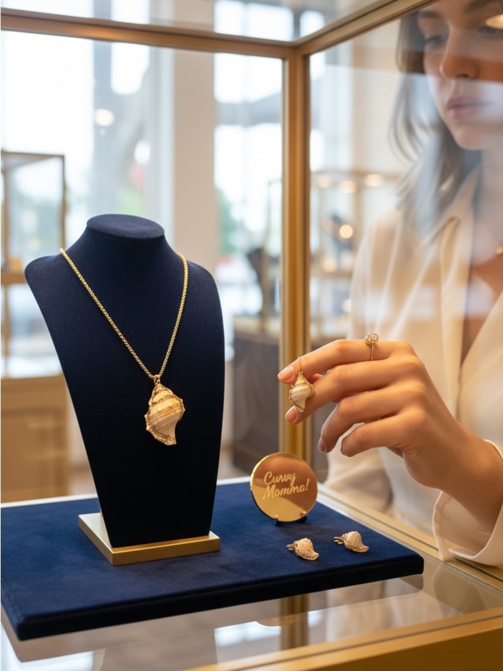 Gold-Trim Shell Pendant Necklace - Women Jewelry